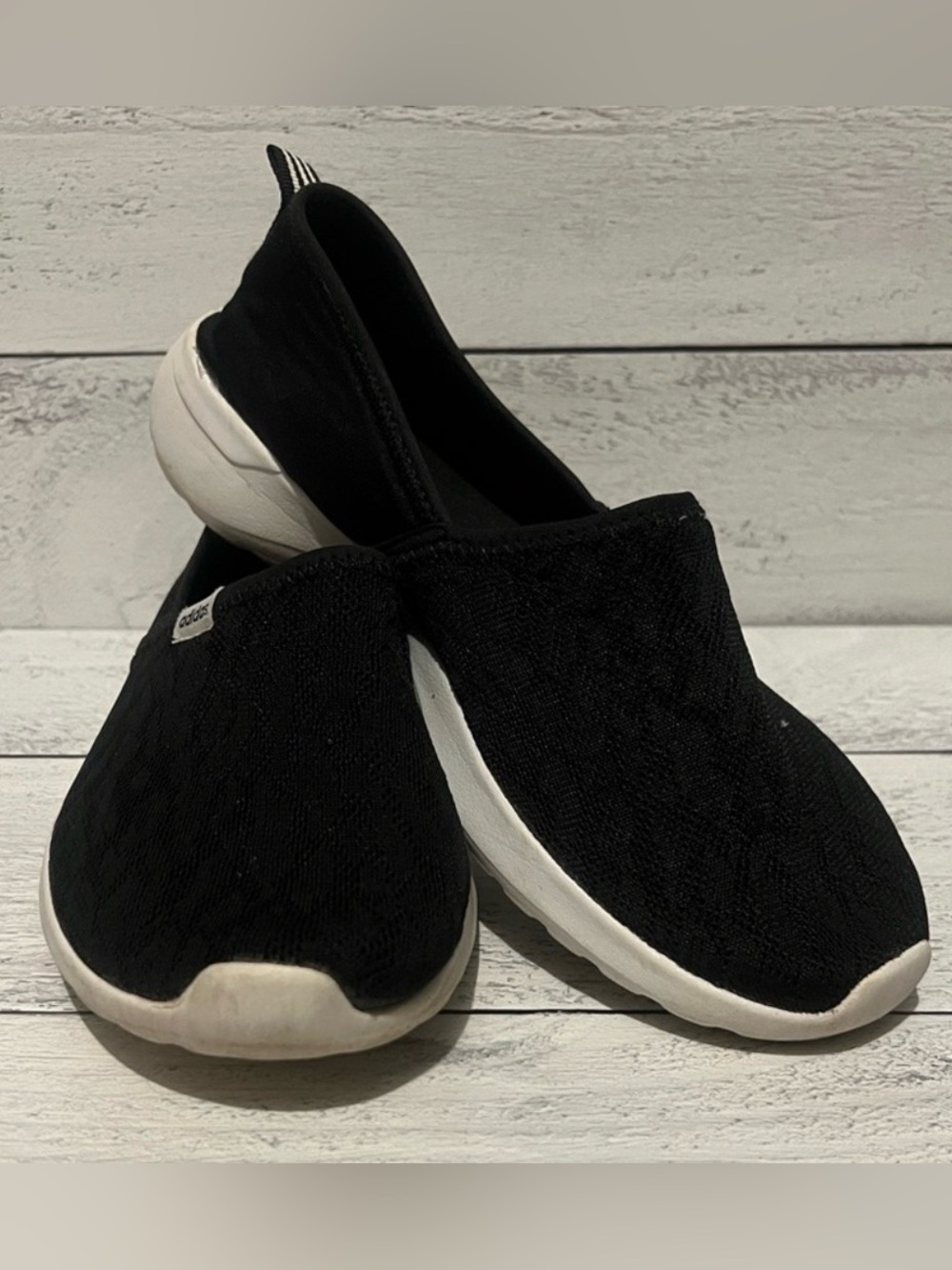 adidas Black Slip-On Knit Casual Sneakers with White Soles